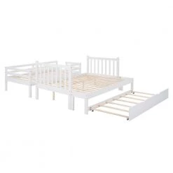 Solid Wood Full Stairway Bunk Bed with Twin Size Trundle and Reversible Staircase, Can be Divided into 2 Beds，White by ANBAZAR -ANBAZAR Sales white anbazar bunk beds ff94 k 44 1000