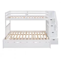 Solid Wood Full Stairway Bunk Bed with Twin Size Trundle and Reversible Staircase, Can be Divided into 2 Beds，White by ANBAZAR
