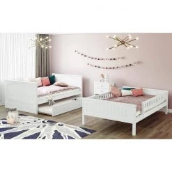 Full Over Full Bunk Bed with Trundle Safety Rail & Ladder, Detachable Wood Full Bunk Bed Frame ，White by ANBAZAR -ANBAZAR Sales white anbazar bunk beds ff97 k 1 31 1000