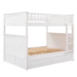 Full Over Full Bunk Bed with Trundle Safety Rail & Ladder, Detachable Wood Full Bunk Bed Frame ，White by ANBAZAR -ANBAZAR Sales white anbazar bunk beds ff97 k 1 66 1000