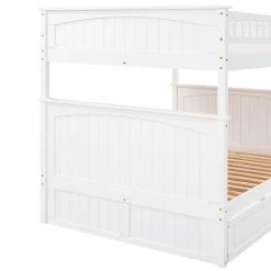 Full Over Full Bunk Bed with Trundle Safety Rail & Ladder, Detachable Wood Full Bunk Bed Frame ，White by ANBAZAR -ANBAZAR Sales white anbazar bunk beds ff97 k 1 76 1000
