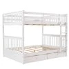 White Full-Over-Full Bunk Bed with 2-Storage Drawers Solid Wood Bunks Bed Frame by ANBAZAR