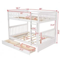 White Full-Over-Full Bunk Bed with 2-Storage Drawers Solid Wood Bunks Bed Frame by ANBAZAR -ANBAZAR Sales white anbazar bunk beds wkx10 wt 76 1000