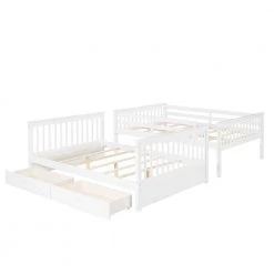 White Full-Over-Full Bunk Bed with 2-Storage Drawers Solid Wood Bunks Bed Frame by ANBAZAR -ANBAZAR Sales white anbazar bunk beds wkx10 wt fa 1000