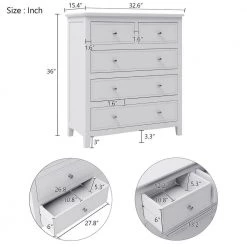 Modern 5-Drawers White Solid Bedroom Storage Chest of Drawers 36.0"H x 15.3" W x 32.6"D, Chic Wood Chest without Mirror by ANBAZAR -ANBAZAR Sales white anbazar chest of drawers 01474anna w 1f 1000