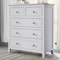 Modern 5-Drawers White Solid Bedroom Storage Chest of Drawers 36.0"H x 15.3" W x 32.6"D, Chic Wood Chest without Mirror by ANBAZAR -ANBAZAR Sales white anbazar chest of drawers 01474anna w 31 1000