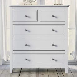 Modern 5-Drawers White Solid Bedroom Storage Chest of Drawers 36.0"H x 15.3" W x 32.6"D, Chic Wood Chest without Mirror by ANBAZAR