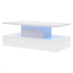 White Modern Industrial Design 47 .2 in. White Rectangle Particle Board Coffee Table with 16 Colors LED Lights by ANBAZAR