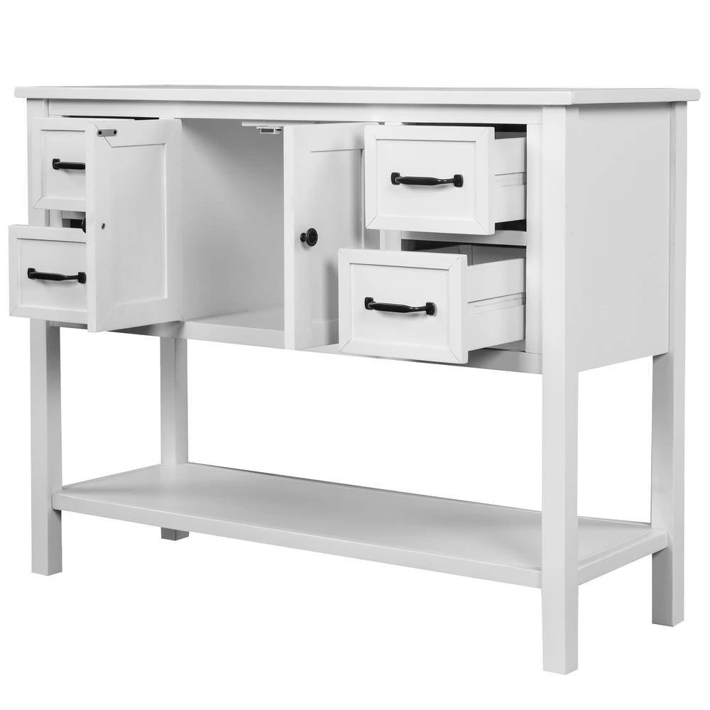 43 in. Modern White Rectangle Wood Top Entryway Console Table Sofa Table with 4 Drawers, Bottom Shelf and Cabinet by ANBAZAR 6 43 in. Modern White Rectangle Wood Top Entryway Console Table Sofa Table with 4 Drawers, Bottom Shelf and Cabinet by ANBAZAR - Image 6
