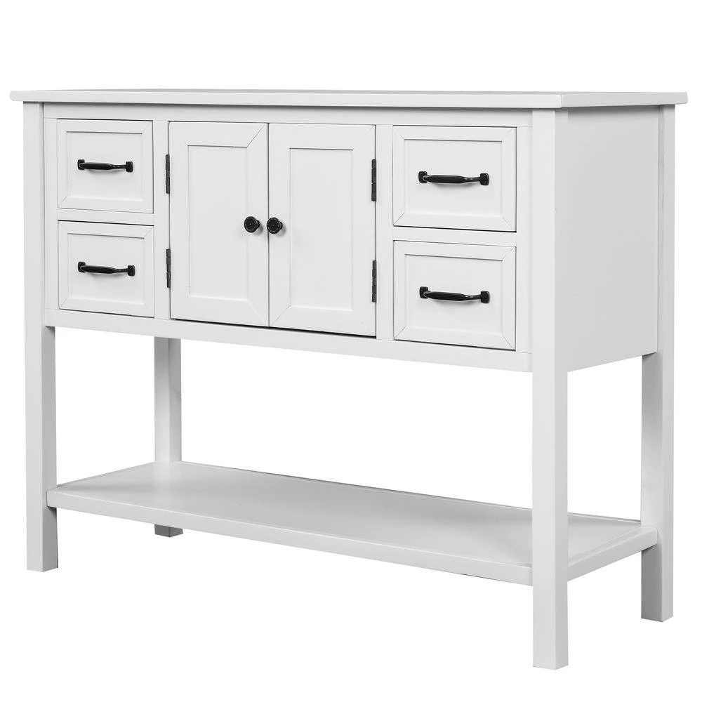 43 in. Modern White Rectangle Wood Top Entryway Console Table Sofa Table with 4 Drawers, Bottom Shelf and Cabinet by ANBAZAR 4 43 in. Modern White Rectangle Wood Top Entryway Console Table Sofa Table with 4 Drawers, Bottom Shelf and Cabinet by ANBAZAR - Image 4