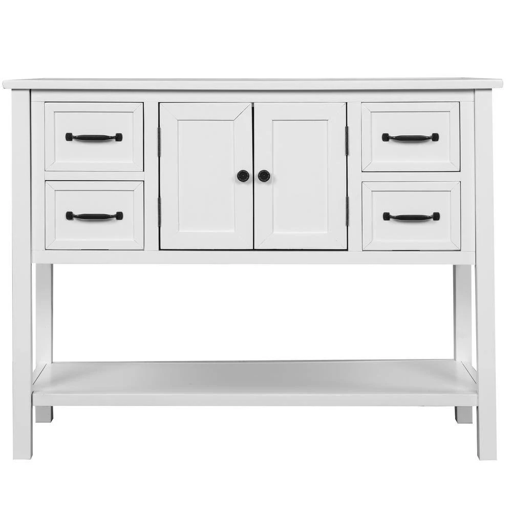 43 in. Modern White Rectangle Wood Top Entryway Console Table Sofa Table with 4 Drawers, Bottom Shelf and Cabinet by ANBAZAR 3 43 in. Modern White Rectangle Wood Top Entryway Console Table Sofa Table with 4 Drawers, Bottom Shelf and Cabinet by ANBAZAR - Image 3