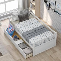 Wood Daybed with Storage Drawers, Twin Size Daybed Sofa Bed Frame for Bedroom, Guest Room, Living Room, White by ANBAZAR -ANBAZAR Sales white anbazar daybeds 00054anna 31 1000
