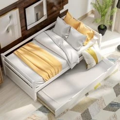 White Twin Size Daybed with Trundle, Wooden Daybed Frame, Wood Twin Daybed with Trundle by ANBAZAR -ANBAZAR Sales white anbazar daybeds 00081anna 4f 1000