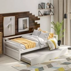 White Twin Size Daybed with Trundle, Wooden Daybed Frame, Wood Twin Daybed with Trundle by ANBAZAR -ANBAZAR Sales white anbazar daybeds 00081anna c3 1000