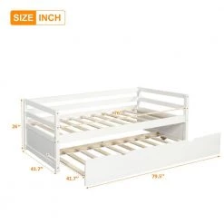 White Twin Size Daybed with Trundle, Wooden Daybed Frame, Wood Twin Daybed with Trundle by ANBAZAR -ANBAZAR Sales white anbazar daybeds 00081anna fa 1000