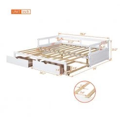 Extendable Twin White Daybed with Trundle Wood Daybed with Pull Out Trundle and 2-Drawers Twin to King Daybed Frame by ANBAZAR -ANBAZAR Sales white anbazar daybeds 00300anna 1f 1000