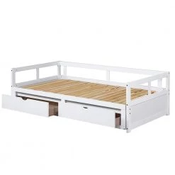 Extendable Twin White Daybed with Trundle Wood Daybed with Pull Out Trundle and 2-Drawers Twin to King Daybed Frame by ANBAZAR -ANBAZAR Sales white anbazar daybeds 00300anna 44 1000