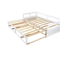 Extendable Twin White Daybed with Trundle Wood Daybed with Pull Out Trundle and 2-Drawers Twin to King Daybed Frame by ANBAZAR -ANBAZAR Sales white anbazar daybeds 00300anna 76 1000