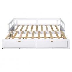 Extendable Twin White Daybed with Trundle Wood Daybed with Pull Out Trundle and 2-Drawers Twin to King Daybed Frame by ANBAZAR -ANBAZAR Sales white anbazar daybeds 00300anna fa 1000