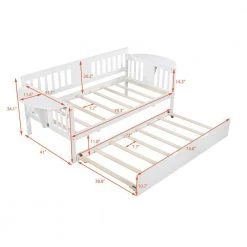 White Twin Size Wood Daybed with Trundle Bed, Dual-use Sturdy Daybed Sofa Bed Frame With Small Table by ANBAZAR -ANBAZAR Sales white anbazar daybeds 00543anna 1f 1000