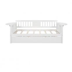 White Twin Size Wood Daybed with Trundle Bed, Dual-use Sturdy Daybed Sofa Bed Frame With Small Table by ANBAZAR