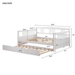 Full Size White Wood Daybed with Twin Size Trundle, Solid Sofa Bed Frame for Living Room, No Box Spring Required by ANBAZAR -ANBAZAR Sales white anbazar daybeds 00552anna 1f 1000