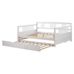 Full Size White Wood Daybed with Twin Size Trundle, Solid Sofa Bed Frame for Living Room, No Box Spring Required by ANBAZAR -ANBAZAR Sales white anbazar daybeds 00552anna 76 1000
