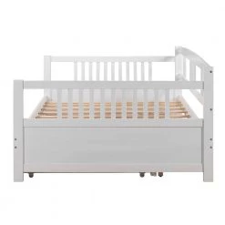 Full Size White Wood Daybed with Twin Size Trundle, Solid Sofa Bed Frame for Living Room, No Box Spring Required by ANBAZAR -ANBAZAR Sales white anbazar daybeds 00552anna fa 1000