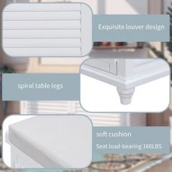 White Louver Design Wood Entryway Storage Shoe Bench 43.4"L x 15.75"W x 18.1"H with Removable Cushion and 2 Cabinets by ANBAZAR -ANBAZAR Sales white anbazar dining benches 01514anna k fa 1000