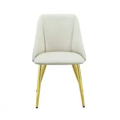 Kitchen Dining Room Furniture Side Chair, White PU Upholstered Chair w/Golden Metal Legs (Set of 2) by ANBAZAR
