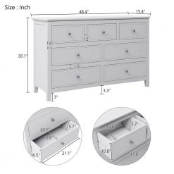 White 7-Drawers Spacious Storage Dresser 30.11"H x 15.35''W x 48.42''L, Modern Solid Wood Chic Dresser without Mirror by ANBAZAR -ANBAZAR Sales white anbazar dressers 01468anna w 1f 1000