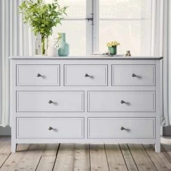 White 7-Drawers Spacious Storage Dresser 30.11"H x 15.35''W x 48.42''L, Modern Solid Wood Chic Dresser without Mirror by ANBAZAR