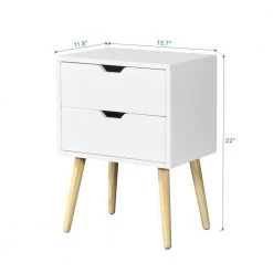 11.8 in. Mid-Century White Rectangle Wood End Table with 2 Drawer and Rubber Wood Legs, Storage Cabinet for Bedroom by ANBAZAR -ANBAZAR Sales white anbazar end side tables d 001259 j 4f 1000