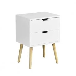 11.8 in. Mid-Century White Rectangle Wood End Table with 2 Drawer and Rubber Wood Legs, Storage Cabinet for Bedroom by ANBAZAR -ANBAZAR Sales white anbazar end side tables d 001259 j c3 1000