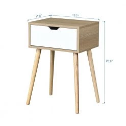 11.8 in. White Side Table with 1 Drawer and Rubber Wood Legs, Mid-Century Modern Storage Cabinet for Bedroom by ANBAZAR -ANBAZAR Sales white anbazar end side tables d 001260 j 44 1000
