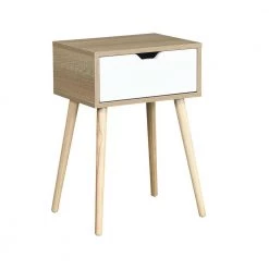 11.8 in. White Side Table with 1 Drawer and Rubber Wood Legs, Mid-Century Modern Storage Cabinet for Bedroom by ANBAZAR -ANBAZAR Sales white anbazar end side tables d 001260 j 4f 1000