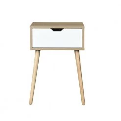 11.8 in. White Side Table with 1 Drawer and Rubber Wood Legs, Mid-Century Modern Storage Cabinet for Bedroom by ANBAZAR -ANBAZAR Sales white anbazar end side tables d 001260 j c3 1000