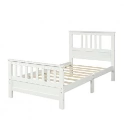 Twin Bed Frame, Platform Wood Bed Frame with Headboard, No Box Spring Needed (White, Twin) by ANBAZAR -ANBAZAR Sales white anbazar kids beds 00044anna 4f 1000