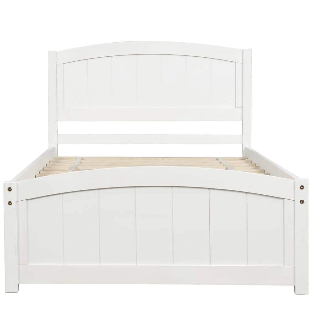 Twin Size White Pine Platform Bed Frame with Wood Slat, Wood Bed Frame with Headboard and Footboard by ANBAZAR 1 Twin Size White Pine Platform Bed Frame with Wood Slat, Wood Bed Frame with Headboard and Footboard by ANBAZAR