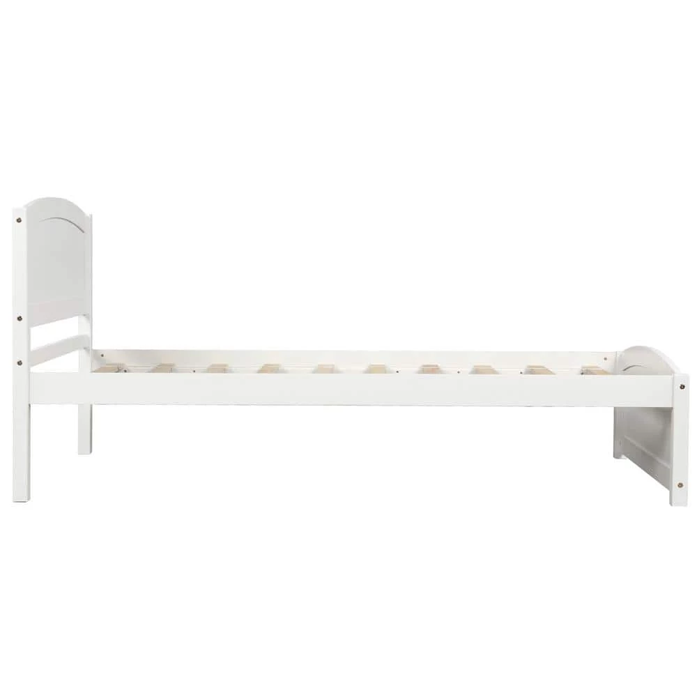 Twin Size White Pine Platform Bed Frame with Wood Slat, Wood Bed Frame with Headboard and Footboard by ANBAZAR 8 Twin Size White Pine Platform Bed Frame with Wood Slat, Wood Bed Frame with Headboard and Footboard by ANBAZAR - Image 8