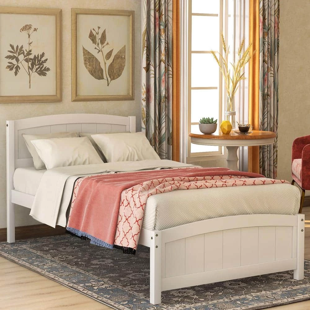 Twin Size White Pine Platform Bed Frame with Wood Slat, Wood Bed Frame with Headboard and Footboard by ANBAZAR 2 Twin Size White Pine Platform Bed Frame with Wood Slat, Wood Bed Frame with Headboard and Footboard by ANBAZAR - Image 2
