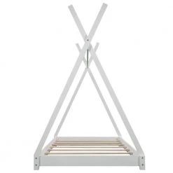 White Twin Size Floor House Platform Bed with Roof, Wood Toddler Kids Tent House Bed Frame with Triangle Structure by ANBAZAR -ANBAZAR Sales white anbazar kids beds 00797anna 44 1000