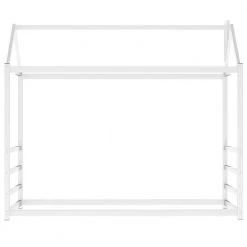 White Twin Size Metal House Beds with Roof and Chimney, Toddlers Kids Floor Platform Bed Frame with House Shape Roof by ANBAZAR