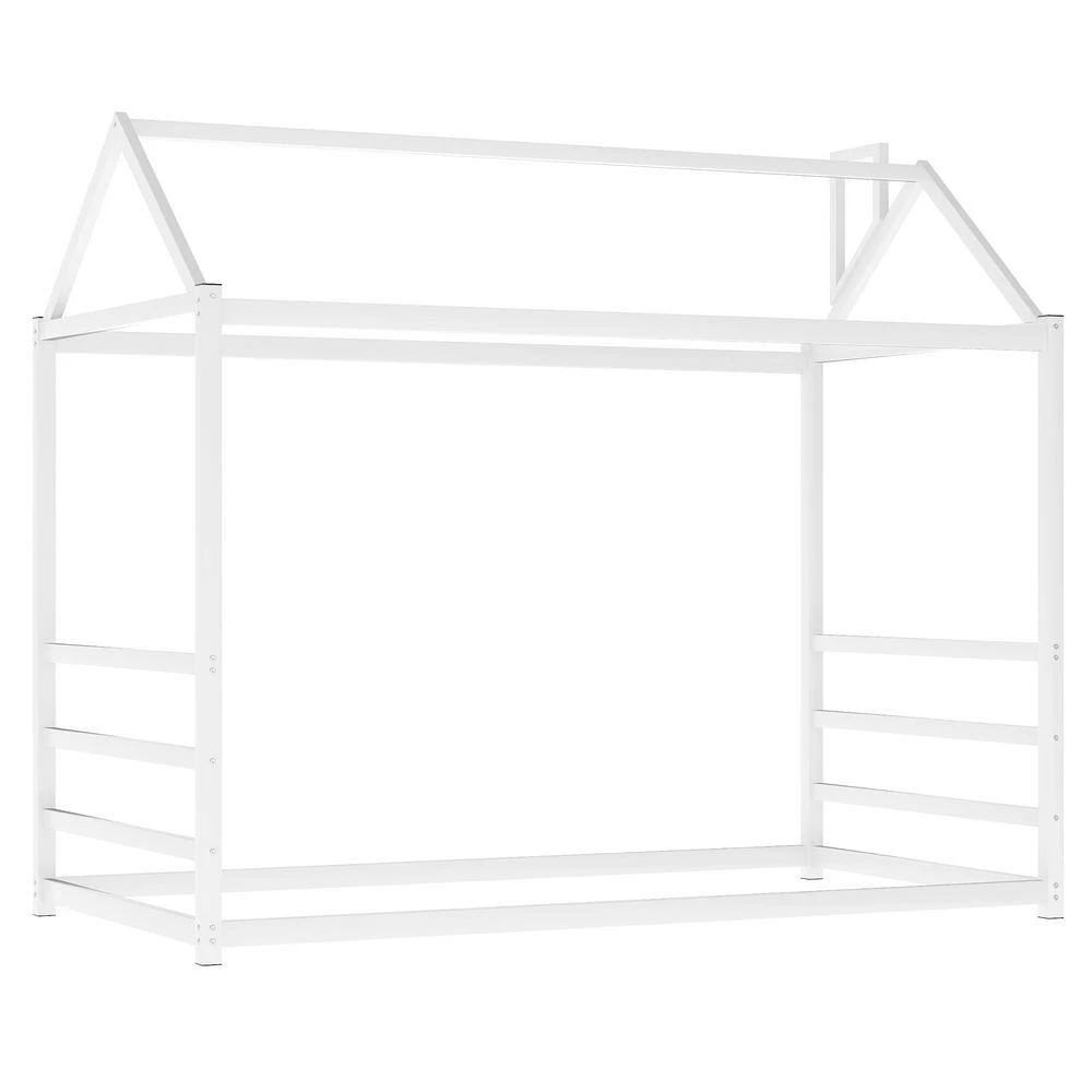 White Twin Size Metal House Beds with Roof and Chimney, Toddlers Kids Floor Platform Bed Frame with House Shape Roof by ANBAZAR 8 White Twin Size Metal House Beds with Roof and Chimney, Toddlers Kids Floor Platform Bed Frame with House Shape Roof by ANBAZAR - Image 8