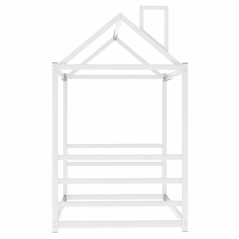 White Twin Size Metal House Beds with Roof and Chimney, Toddlers Kids Floor Platform Bed Frame with House Shape Roof by ANBAZAR 7 White Twin Size Metal House Beds with Roof and Chimney, Toddlers Kids Floor Platform Bed Frame with House Shape Roof by ANBAZAR - Image 7