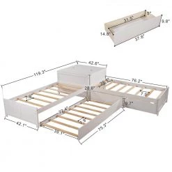 White L-shaped Platform Bed with Trundle and 2 Drawers, Twin Size Wood Kids Bed Daybed Frame with Built-in Square Table by ANBAZAR -ANBAZAR Sales white anbazar kids beds 00986anna 1f 1000