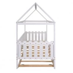 White Twin Size Wood House Bed with Trundle, Twin Kids Canopy Bed Daybed with Roof and Fence-Shaped Guardrail by ANBAZAR 16 White Twin Size Wood House Bed with Trundle, Twin Kids Canopy Bed Daybed with Roof and Fence-Shaped Guardrail by ANBAZAR -ANBAZAR Sales white anbazar kids beds 01030anna k 76 1000
