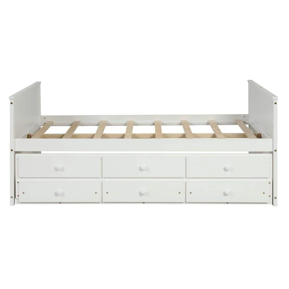 White Full Size Kids Captain's Bed Platform Bed with Trundle Bed Wood Storage Full Daybed with 3-Storage Drawers by ANBAZAR 1 White Full Size Kids Captain's Bed Platform Bed with Trundle Bed Wood Storage Full Daybed with 3-Storage Drawers by ANBAZAR
