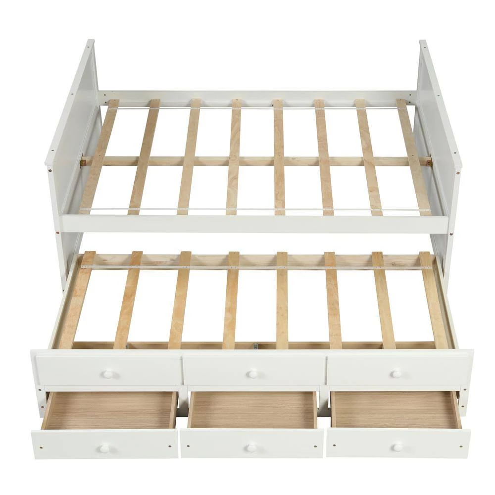 White Full Size Kids Captain's Bed Platform Bed with Trundle Bed Wood Storage Full Daybed with 3-Storage Drawers by ANBAZAR 8 White Full Size Kids Captain's Bed Platform Bed with Trundle Bed Wood Storage Full Daybed with 3-Storage Drawers by ANBAZAR - Image 8