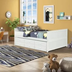 White Full Size Kids Captain's Bed Platform Bed with Trundle Bed Wood Storage Full Daybed with 3-Storage Drawers by ANBAZAR 11 White Full Size Kids Captain's Bed Platform Bed with Trundle Bed Wood Storage Full Daybed with 3-Storage Drawers by ANBAZAR -ANBAZAR Sales white anbazar kids beds 01573anna w c3 1000